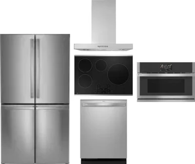 5 Piece Package Includes Refrigerator, Cooktop, Wall Oven, Hood And Dishwasher